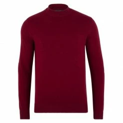 Best deal 😍 Mens 100% Cotton Narrow Mock Turtleneck Jumper Cabernet By Paul James Knitwear ❤️