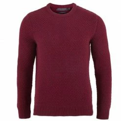Discount 𧨠Mens 100% Merino Moss Stitch Fisherman Jumper Burgundy By Paul James Knitwear β€οΈ