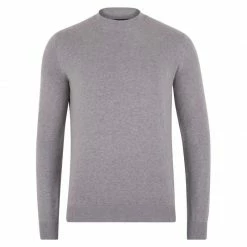 Best Sale 🎁 Mens 100% Cotton Narrow Mock Turtleneck Jumper Ash Grey By Paul James Knitwear ❤️