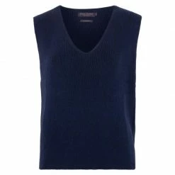 Coupon 🥰 Womens 100% Organic Cotton V-Neck Sleeveless Jumper Marine By Paul James Knitwear 🛒