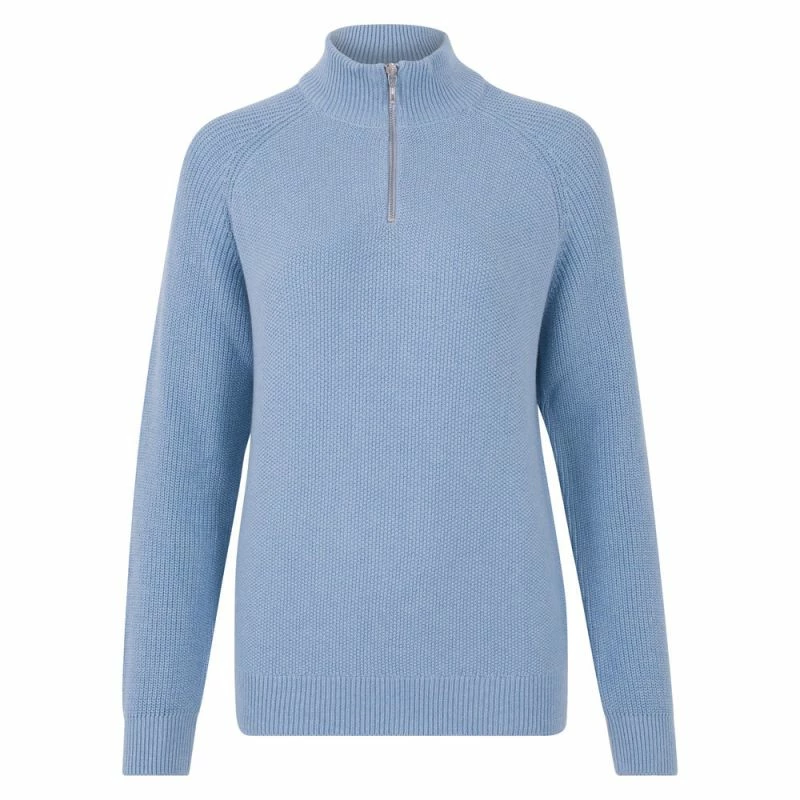 Flash Sale π Womens Midweight 100% Cotton Quarter Zip Textured Frankie Jumper - Sky Blue By Paul James Knitwear π 3 Flash Sale π Womens Midweight 100% Cotton Quarter Zip Textured Frankie Jumper - Sky Blue By Paul James Knitwear π