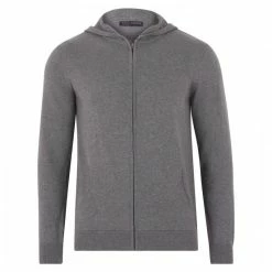 New 🎉 Mens Lightweight 100% Cotton Zip Through Knitted Jackson Hoodie - Grey Pewter By Paul James Knitwear ❤️