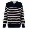 Deals 💯 Womens 100% Cotton Ribbed Breton Tiana Jumper - Navy By Paul James Knitwear ✨