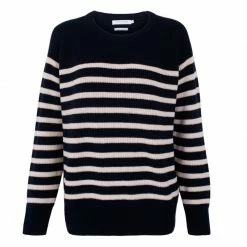 Deals 💯 Womens 100% Cotton Ribbed Breton Tiana Jumper - Navy By Paul James Knitwear ✨