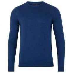 Promo π€© Mens Extra Fine Merino Wool Crew Neck Callington Jumper - Indigo By Paul James Knitwear π