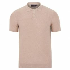 Best Sale 💯 Mens Midweight 100% Cotton Short Sleeve Polo Zachary 👕 Shirt - Sand By Paul James Knitwear 🧨