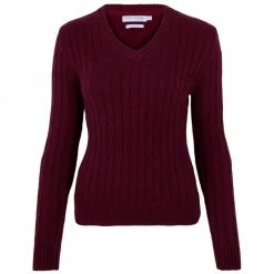 Best Sale π Womens 100% Cotton Cable V Neck Talulah Jumper - Rhododendron By Paul James Knitwear π₯