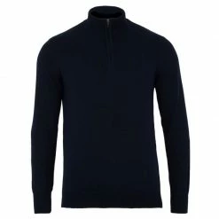 Best deal ✔️ Mens 100% Cotton Lightweight Zip Neck Foster Jumper - Navy By Paul James Knitwear 👍