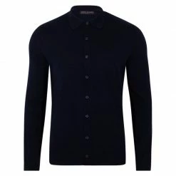 Best deal 😉 Mens Lightweight Extra Fine Merino Long Sleeve Aiden 👚 Shirt - Navy By Paul James Knitwear 🌟