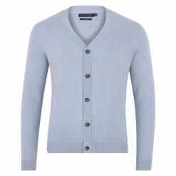 Best deal 💯 Mens Lightweight 100% Cotton Matthew Cardigan - Chalk Blue By Paul James Knitwear 😉