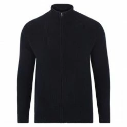 Wholesale 😀 Mens Midweight 100% Cotton High Neck Ribbed Zip Through Daniel Jumper - Navy By Paul James Knitwear ❤️