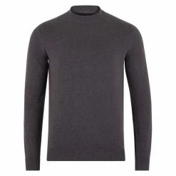 Discount 🎉 Mens 100% Cotton Narrow Mock Turtleneck Jumper Charcoal By Paul James Knitwear 🤩