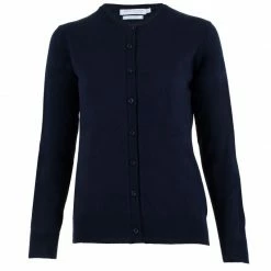 Budget β Womens Ultra-Fine Cotton Button Through Thea Cardigan - Navy By Paul James Knitwear π