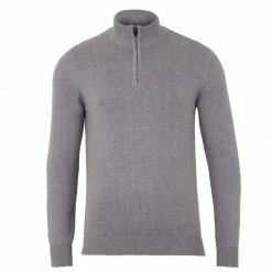 Best deal ⌛ Mens 100% Cotton Lightweight Zip Neck Foster Jumper - Ash Gey By Paul James Knitwear 😀