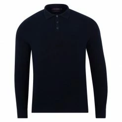 Hot Sale 🛒 Mens 100% Cotton Moss Stitch Ethan Polo 👕 Shirt - Navy By Paul James Knitwear 😉