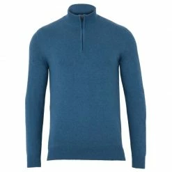 Promo 🌟 Mens 100% Cotton Lightweight Zip Neck Foster Jumper - Moroccan Blue By Paul James Knitwear 🤩