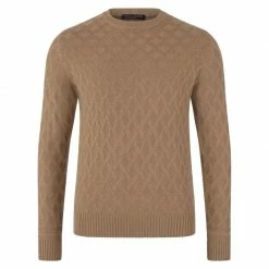 New β€οΈ Mens 100% Extrafine Merino Wool Textured Cox Jumper - Camel By Paul James Knitwear π