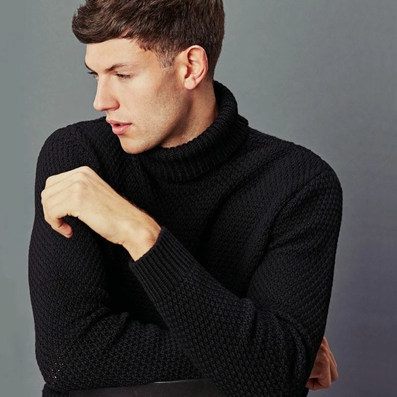 Best Sale ✨ Mens Merino Wool Fishermans Roll Neck Moss Stitch Jumper Black By Paul James Knitwear ❤️ 4 Best Sale ✨ Mens Merino Wool Fishermans Roll Neck Moss Stitch Jumper Black By Paul James Knitwear ❤️ - Image 2