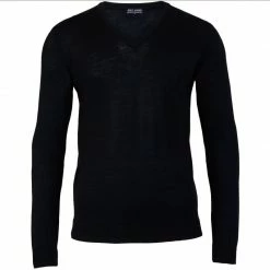 New βοΈ Mens Extra Fine Merino Wool V-Neck Chester Jumper - Black By Paul James Knitwear π₯°