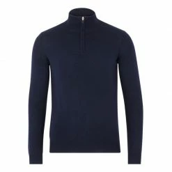 Coupon 🤩 Mens Extra Fine Merino Wool Quarter Zip Jumper - Navy By Paul James Knitwear 🧨
