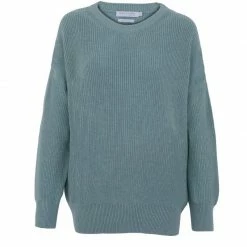 Discount ⭐ Womens 100% Cotton Ribbed Crew Neck Tiffany Jumper - Mint Green By Paul James Knitwear ⌛