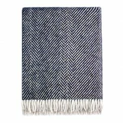 Flash Sale ✔️ Keats Heavyweight Shetland Wool Chevron Blanket - Oxford Blue By Paul James Knitwear 🥰