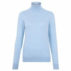 Flash Sale 🤩 Womens Ultra-Fine Cotton Roll Neck Long Sleeve Terri Jumper - Baby Blue By Paul James Knitwear 🔔