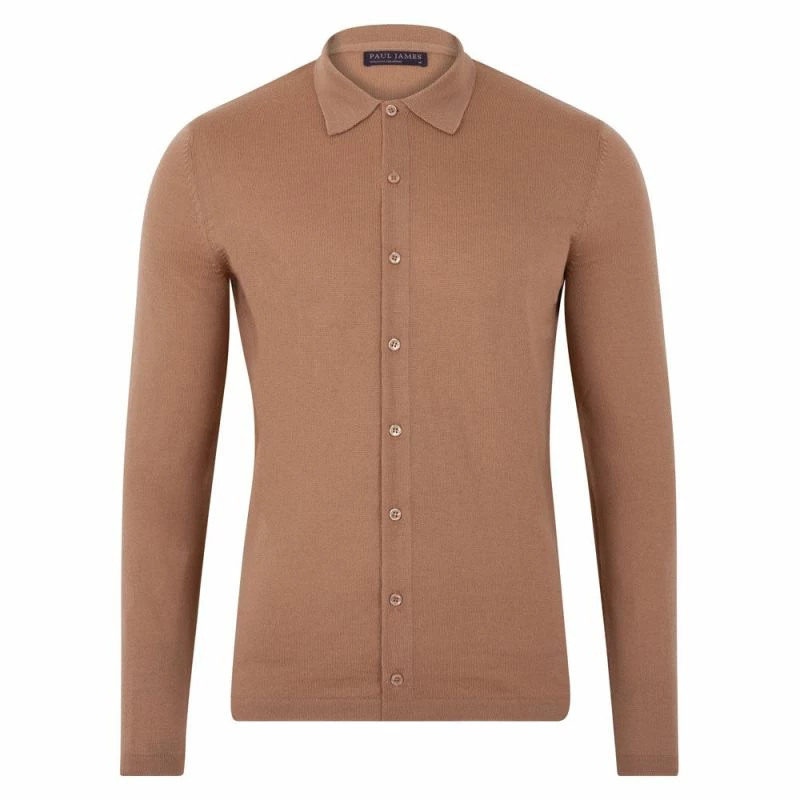 Budget π Mens Lightweight Extra Fine Merino Long Sleeve Aiden π Shirt - Camel By Paul James Knitwear π 3 Budget π Mens Lightweight Extra Fine Merino Long Sleeve Aiden π Shirt - Camel By Paul James Knitwear π