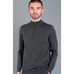 Coupon 🔔 Mens Extra Fine Merino Wool Quarter Zip Jumper - Charcoal By Paul James Knitwear 🥰 -us-Paul James Knitwear Sales 2022 dfgs3dbmtuq4z2bc6dec