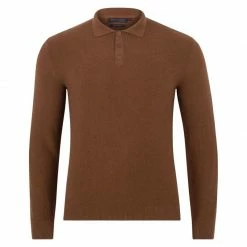 Discount βοΈ Mens 100% Cotton Moss Stitch Ethan Polo π Shirt - Caramel By Paul James Knitwear β¨