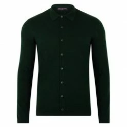 Best Sale 🔥 Mens Lightweight Extra Fine Merino Long Sleeve Aiden 👚 Shirt - Valley Green By Paul James Knitwear 😀