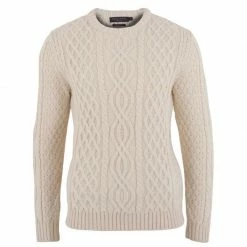 Flash Sale β Jarvis - Mens British Wool Aran Cable Sweater Ecru By Paul James Knitwear π