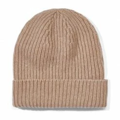 Promo 🥰 100% Cashmere Ribbed Beanie Hat - Camel By Paul James Knitwear 🛒