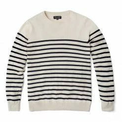 Deals π Mens 100% Cotton Striped Breton Allen Sweater - Ecru By Paul James Knitwear π