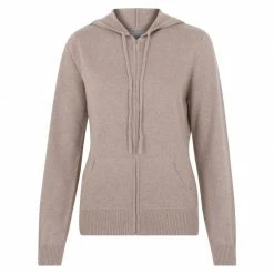 New 🤩 Womens 100% Cotton Zip Through Hoodie Fawn By Paul James Knitwear 🛒