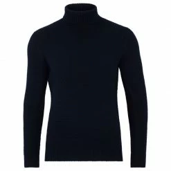 Discount π Mens Merino Wool Fishermans Roll Neck Moss Stitch Jumper Navy By Paul James Knitwear β€οΈ