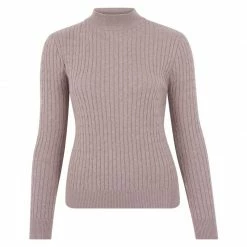 Flash Sale 💯 Womens Lightweight 100% Cotton High Neck Fine Cable Felicity Jumper - Mushroom By Paul James Knitwear 😀