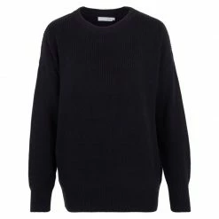 Hot Sale π Womens 100% Cotton Ribbed Crew Neck Tiffany Jumper - Black By Paul James Knitwear π