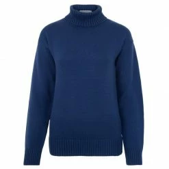 Budget 😉 Womens Pure Cotton Lightweight Submariner Roll Neck Jumper - Insignia Blue By Paul James Knitwear 🎉