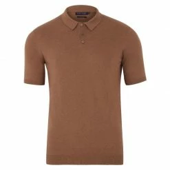 Cheapest 👍 Mens 100% Ultra Fine Cotton Short Sleeve Polo 👚 Shirt - Camel By Paul James Knitwear ⭐