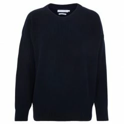 Outlet π― Womens 100% Cotton Ribbed Crew Neck Tiffany Jumper - Navy By Paul James Knitwear β€οΈ