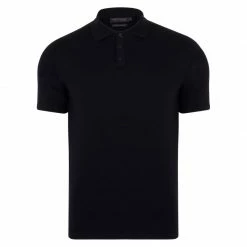 Cheap 🎁 Mens 100% Extra Fine Merino Wool Short Sleeve Polo 👕 Shirt - Black By Paul James Knitwear 🔔