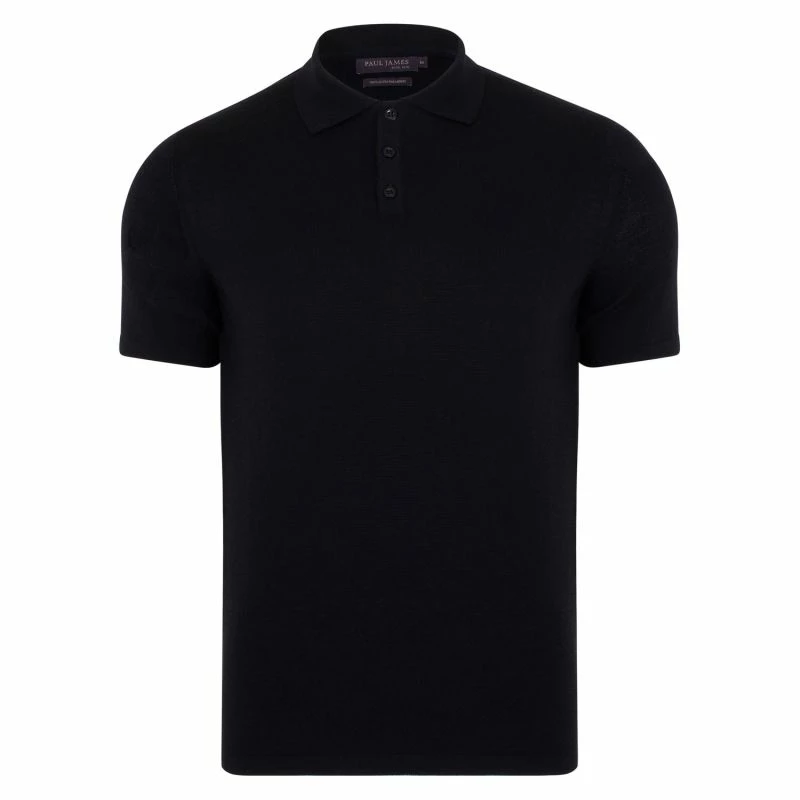 Cheap π Mens 100% Extra Fine Merino Wool Short Sleeve Polo π Shirt - Black By Paul James Knitwear π 3 Cheap π Mens 100% Extra Fine Merino Wool Short Sleeve Polo π Shirt - Black By Paul James Knitwear π