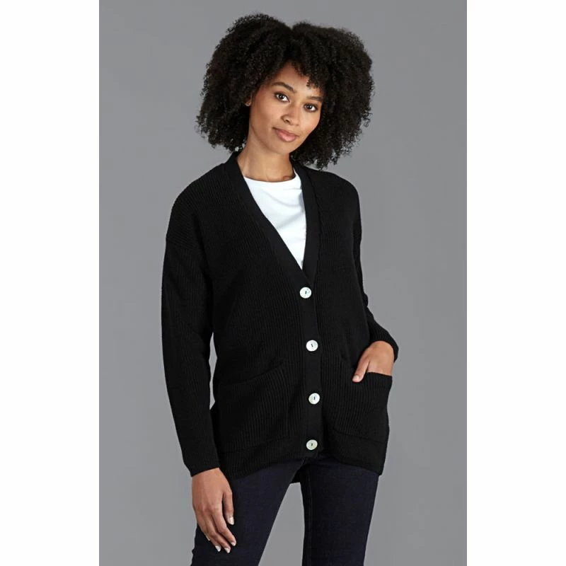 Wholesale β Womens Midweight 100% Cotton Ribbed V Neck Freya Cardigan With Pockets - Black By Paul James Knitwear π 4 Wholesale β Womens Midweight 100% Cotton Ribbed V Neck Freya Cardigan With Pockets - Black By Paul James Knitwear π - Image 2