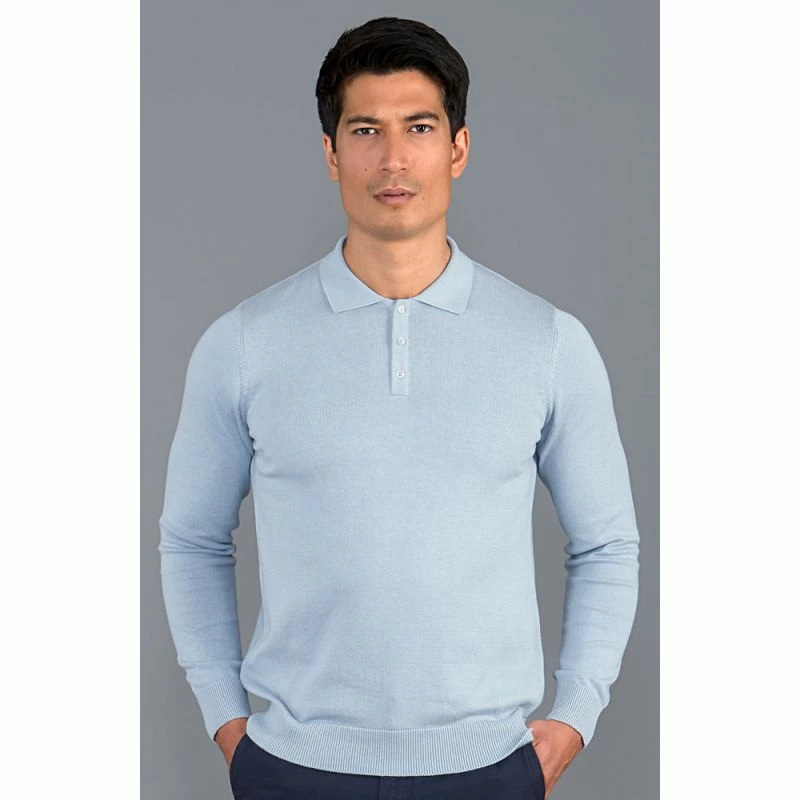 Wholesale π Mens 100% Cotton Long Sleeve Knitted Hall Polo π Shirt - Chalk Blue By Paul James Knitwear π€© 4 Wholesale π Mens 100% Cotton Long Sleeve Knitted Hall Polo π Shirt - Chalk Blue By Paul James Knitwear π€© - Image 2