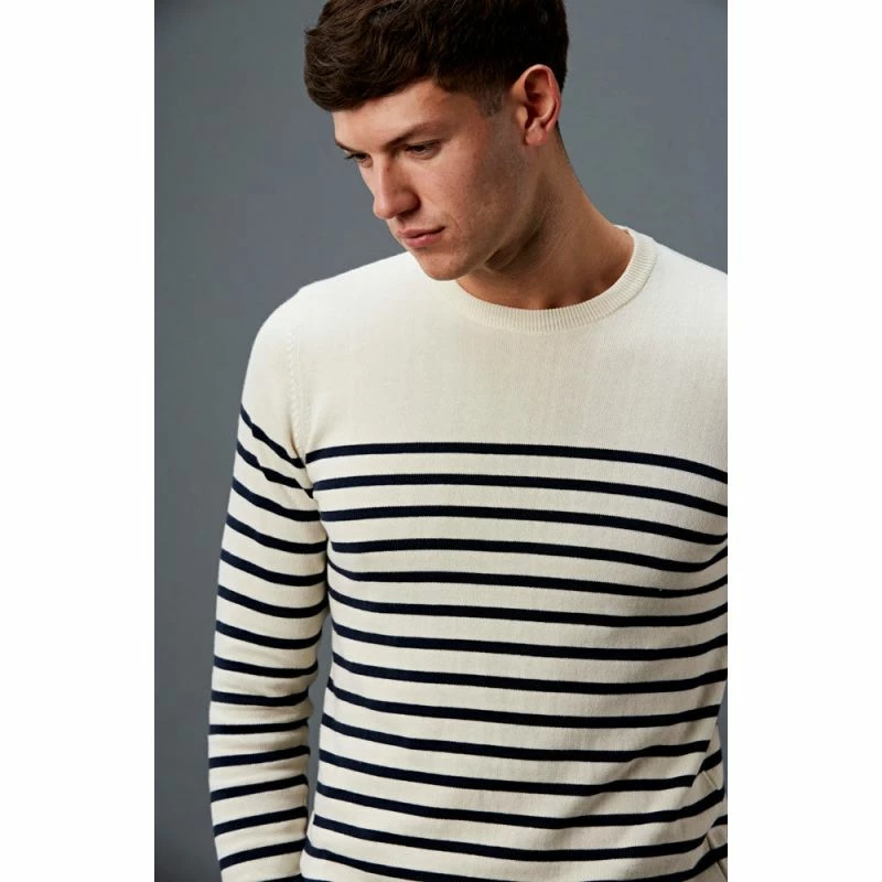 Deals π Mens 100% Cotton Striped Breton Allen Sweater - Ecru By Paul James Knitwear π 5 Deals π Mens 100% Cotton Striped Breton Allen Sweater - Ecru By Paul James Knitwear π - Image 3