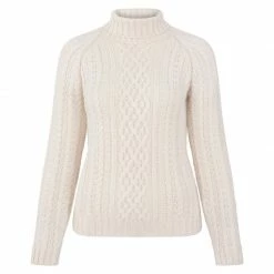 Cheap 😍 Womens 100% Chunky Merino Roll Neck Cable Margot Jumper - Ecru By Paul James Knitwear 🌟
