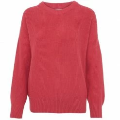 Cheap π― Womens 100% Cotton Ribbed Crew Neck Tiffany Jumper - Bittersweet Red By Paul James Knitwear β¨