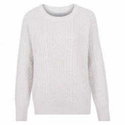 Flash Sale 💯 Womens Midweight 100% Cotton Crew Neck Cable Ffion Jumper - Bone White By Paul James Knitwear ⌛