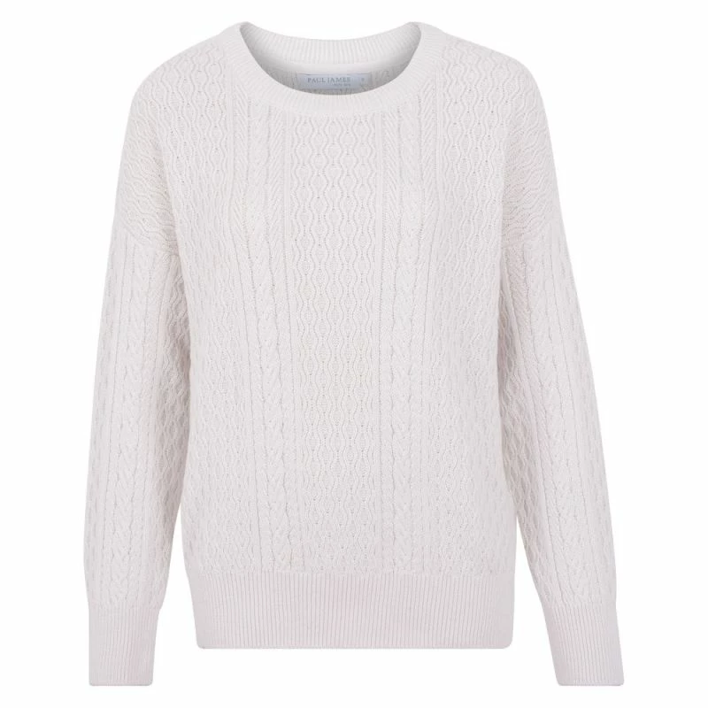 Flash Sale π― Womens Midweight 100% Cotton Crew Neck Cable Ffion Jumper - Bone White By Paul James Knitwear β 3 Flash Sale π― Womens Midweight 100% Cotton Crew Neck Cable Ffion Jumper - Bone White By Paul James Knitwear β